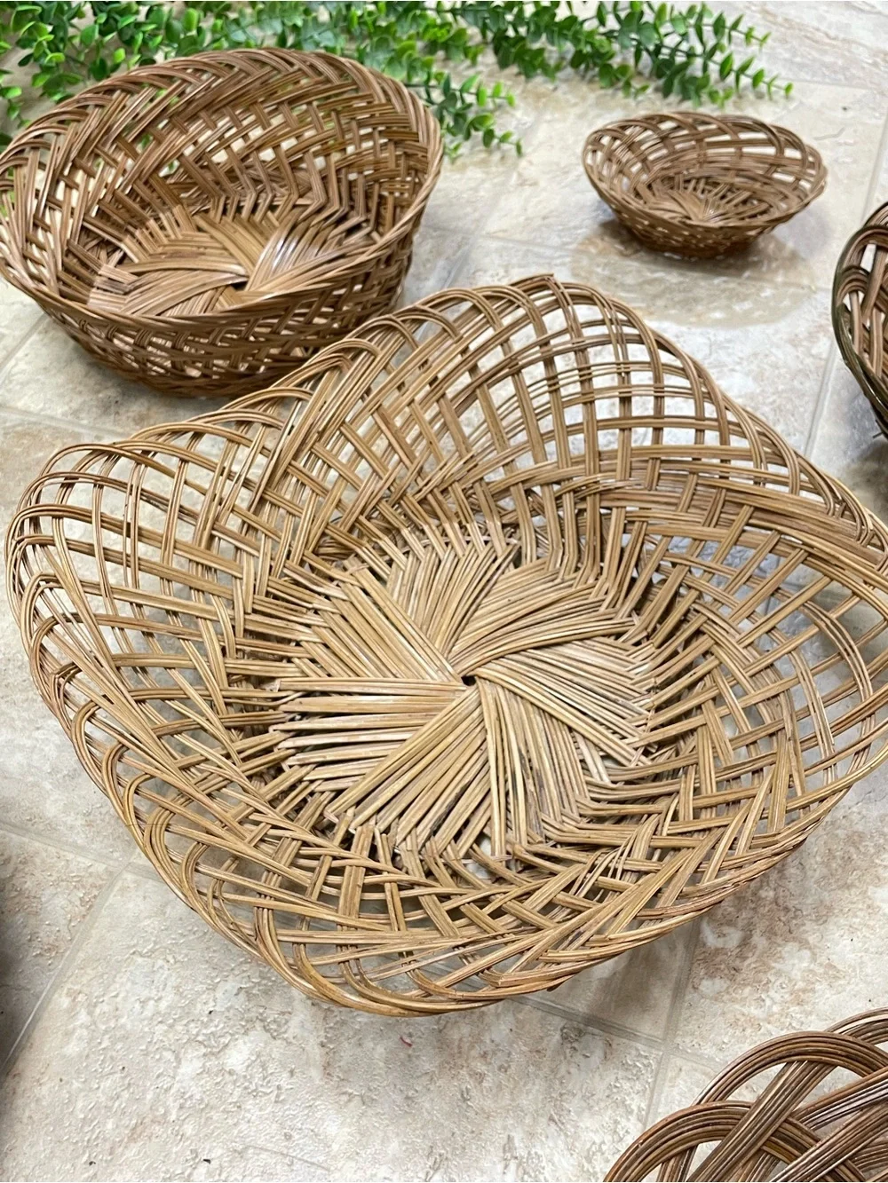 Vintage 6 Pc Woven Wicker Rattan Basket Wall Decor Set Boho Cottagecore